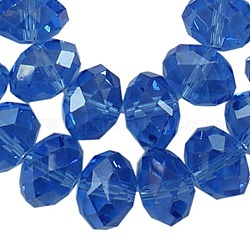 Glass Beads Strands, Pearl Luster Plated, Crystal Suncatcher, Faceted Rondelle, Royal Blue, 8x6mm, Hole: 1mm, about 68~70pcs/strand, 15 inch