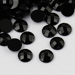 Cabochons en acrylique avec strass de taiwan, dos plat et à facettes, demi-rond / dôme, noir, 20x6mm