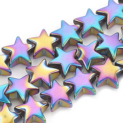 Electroplate Non-magnetic Synthetic Hematite Beads Strands, Star, Multi-color Plated, 7~8x7~8x3~3.5mm, Hole: 1mm, about 65pcs/strand, 16.14 inch
