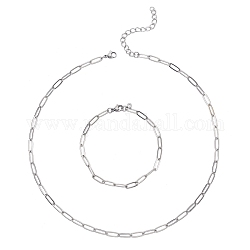 Ensembles de colliers et bracelets chaînes trombones en laiton, avec fermoirs en laiton et rallonge de chaîne en fer, platine, 20.66 pouce (52.5 cm), 9-1/4 pouce (23.5 cm)