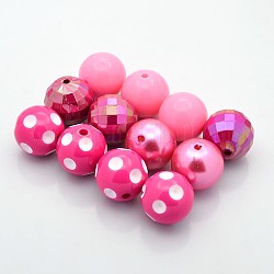 Redondas abalorios de acrílico bubblegum grueso, imitación de perlas y ab color y estilo opaco, de color rosa oscuro, 20mm, agujero: 2.5 mm, 4 PC / sistema