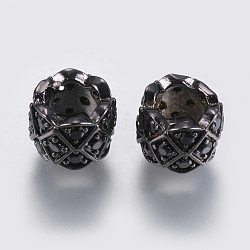 Abalorios de latón con pavé de circonitas, columna, negro, gunmetal, 8x6mm, agujero: 4.5 mm