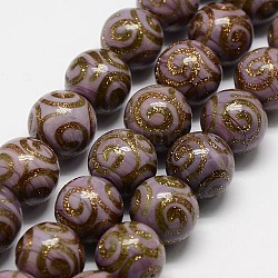 Handmade Glass Gold Sand Lampwork Round Beads Strands, Lilac, 14mm, Hole: 2mm, about 15pcs/strand, 7.87inch