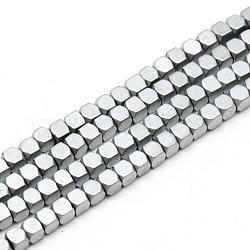 Chapelets de perles en hématite synthétique sans magnétiques, facette, mat, cube, Plaqué Argent, 2x2x2mm, Trou: 1mm, Environ 193 pcs/chapelet, 15.7 pouce