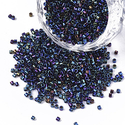 11/0 grade a perles de rocaille en verre, cylindre, taille uniforme des billes, iris, colorées, 1.5x1mm, Trou: 0.5mm, environ 2000 pcs/10 g