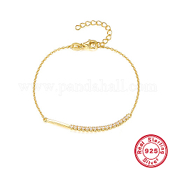 925 Sterling Silver Link Bracelet, with Cubic Zirconia Tennis Chains, with S925 Stamp, Real 18K Gold Plated, 6-3/4 inch(17cm)