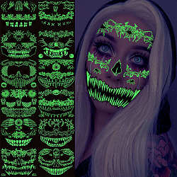 12 Uds. 12 estilos luminosos halloween horror tatuajes temporales extraíbles pegatinas de papel para la cara, brillan en la oscuridad, Rectángulo, negro, 16x13.5x0.03 cm, 12 estilo, 1pc / estilo, 12 PC / sistema