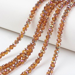 Electroplate Transparent Glass Beads Strands, Half Rose Gold Plated, Faceted, Rondelle, Dark Orange, 6x5mm, Hole: 1mm, about 85~88pcs/strand, 16.1~16.5 inch(41~42cm)