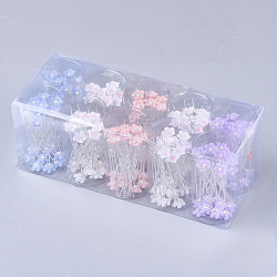 Iron Hair Forks, with Resin, Flower, Mixed Color, 68mm, about 200pcs/box