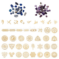 Autocollants en laiton auto-adhésifs pandahall, scrapbooking stickers, pour l'artisanat en résine époxy, avec des perles de puces de pierres précieuses naturelles, Modèles mixtes