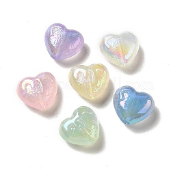 Luminous Acrylic Beads, AB Color Plated, Glitter, Heart, Mixed Color, 16.3x18.2x9.9mm, Hole: 3.3mm