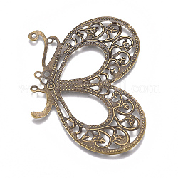 Eisen Filigrane Tischlerei Verbinder, Schmetterling, Antik Bronze, 45.5x35x0.5 mm, Loch: 1.2 mm und 1.4 mm