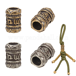 Nbeads 4Pcs 2 Colors Outdoor EDC Tool Brass Parachute Rope European Beads, Large Hole Beads, Column with Runes, Mixed Color, 14.5x10mm, Hole: 5.5mm, 2pcs/color