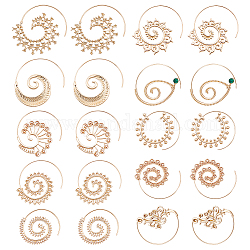 Anattasoul 9 paires 9 style spirale vortex & lotus & feuille & tournesol alliage boucles d'oreilles pour les femmes, or clair, 40~54.5x35.5~56x1.5~3.5mm, pin: 0.5~0.8 mm, 1 paire/style