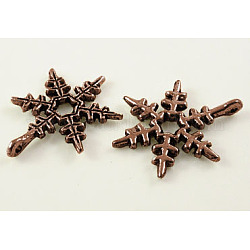 Christmas Snowflake Tibetan Style Alloy Pendants, Lead Free and Cadmium Free, Red Copper, 23x17.5mm, Hole: 1.5mm
