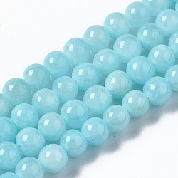 Chapelets de perles de pierres en jade jaune teinte, ronde, lumière bleu ciel, 4mm, Trou: 0.5mm, Environ 95 pcs/chapelet, 15.7 pouce