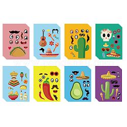 Creatcabin 48 Blatt 8 Stile Erstellen Sie Ihr eigenes Fiesta-Aufkleberblatt Make a Face-Aufkleber Mexikanische Fiesta Cinco de Mayo Taco-Aufkleber Mix-and-Match selbstklebende Aufkleber für DIY-Bastelpartygeschenke