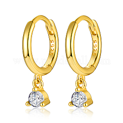 Veri orecchini a cerchio in argento sterling placcati in oro 18k, con ciondoli di diamanti zirconi, con timbro s925, chiaro, 925mm