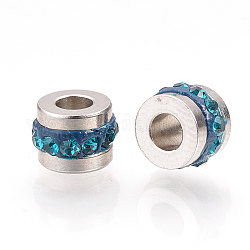 Perles de strass en 201 acier inoxydable, colonne, zircon bleu, 7x5mm, Trou: 3mm