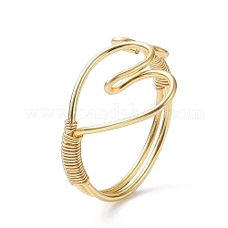 Кольцо-манжета с открытым сердцем из медной проволоки для женщин, золотые, внутренний диаметр: 18 мм