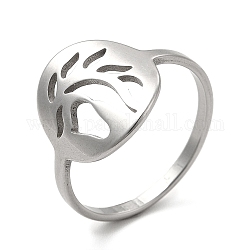 201 anelli in acciaio inox, anelli a fascia larga a foglia scavata per le donne, colore acciaio inossidabile, diametro interno: 17mm, foglia: 13.5x12.5 mm
