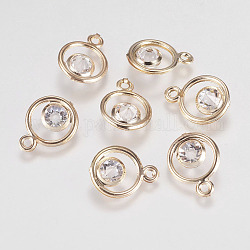 Pendentifs en verre avec strass, avec les accessoires en fer, anneau, or, 16x12x5.5mm, Trou: 1.5mm