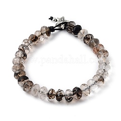 Armbänder aus Glasperlen aus schwarzem Wassermelonenstein, mit Rindslederband, 201 runde Perlen aus Edelstahl und Perlen aus Seesternlegierung, 7-3/4 Zoll (19.6 cm)