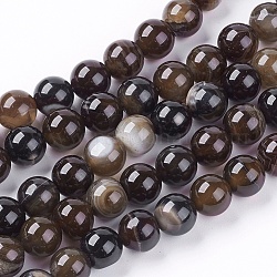 Natural Agate Beads Strand, Round, Dyed, Coffee, 8mm, Hole: 1mm, about 48pcs/strand, 14.96 inch