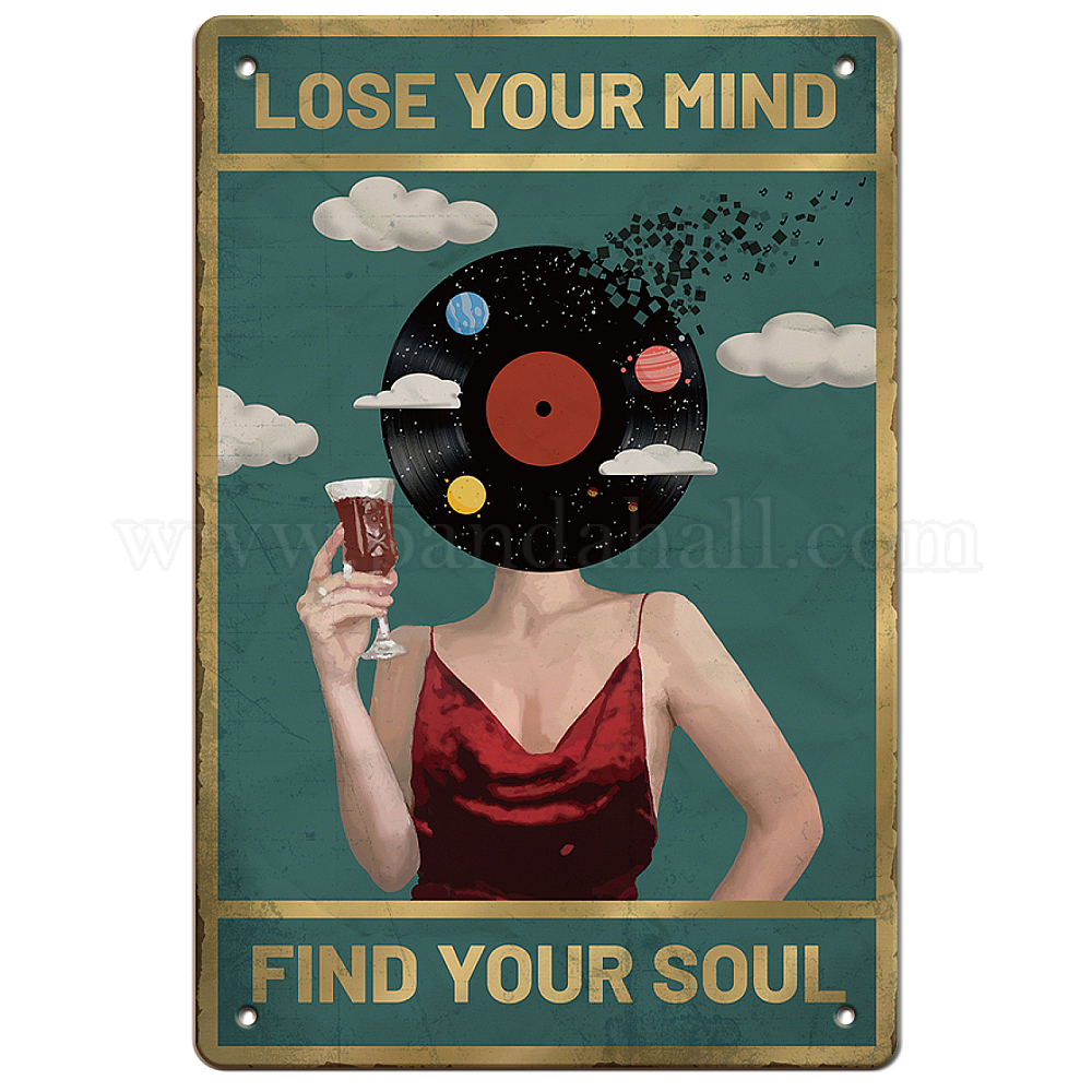 Wholesale GLOBLELAND Record Woman Music Vintage Metal Tin Sign Plaque