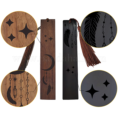 Wholesale CRASPIRE 2 Color Wood Bookmark Moon Feather Handmade