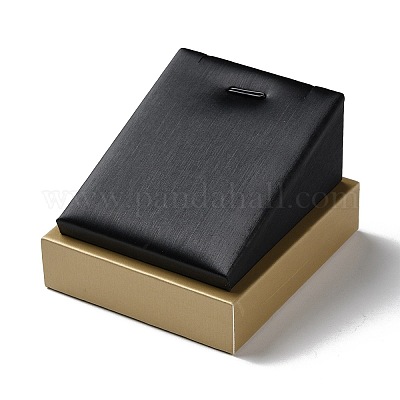 Деревянное покрытие с подставками для ожерелья с наклонной задней частью из искусственной кожи&nbsp;LS-ODIS-C010-03-1