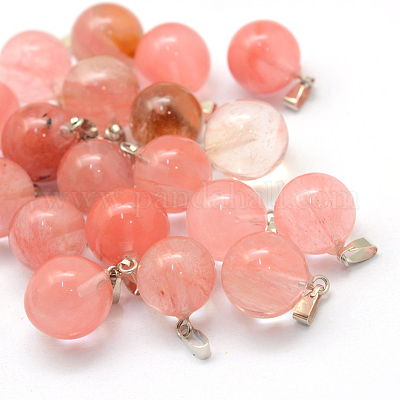 Круглые окрашенные стеклянные подвески вишня кварц G-Q434-06-1