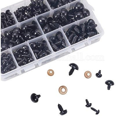 PandaHall Elite Craft Plastic Doll Eyes & Nose Se, with Plastic Washer,  Half Round, Doll Making Supplies, Black, 409pcs/bag