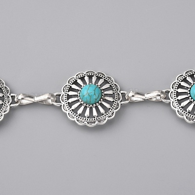 Ремень с цепочками из синтетических бирюзовых цветов&nbsp;AJEW-WH0258-427-1