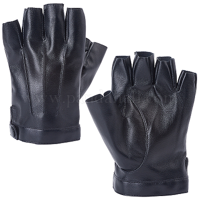 Halbfingerhandschuhe aus PU-Leder&nbsp;AJEW-CL0003-32-1