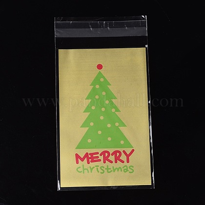 レクタングルクリスマスモチーフセロハンのOPP袋  木柄付き  ゴールデンロッド  18.2x9.4cm  一方的な厚さ：0.035mm  インナー対策：14.9x9.4のCM  約95~100個/袋 OPC-L001-41-1