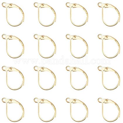 PandaHall 100 Pcs 15mm Brass Earring Components Lever Back Hoop Earrings Lead Free and Cadmium Free Golden for Jewelry Making Findings KK-PH0026-22G-RS-1