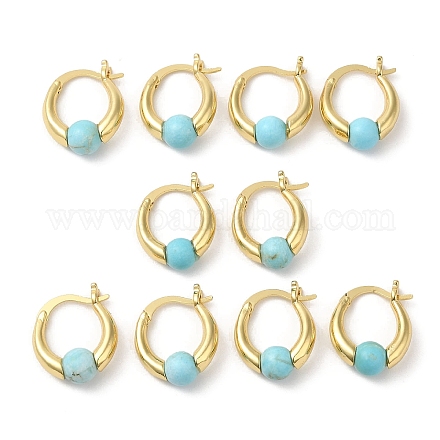 Boucles d'oreilles créoles en perles rondes turquoise synthétique EJEW-A099-03G-03-1