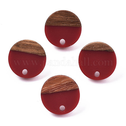 Orecchini a bottone in resina opaca e legno di noce MAK-N032-007A-B03-1