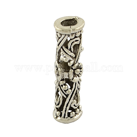 Tibetan Style Alloy Hollow Carved Flower Tube Beads TIBEB-626-AS-FF-1