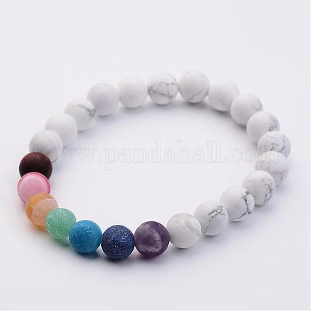 Natural Howlite & Gemstone Beads Stretch Bracelets BJEW-JB02510-02-1