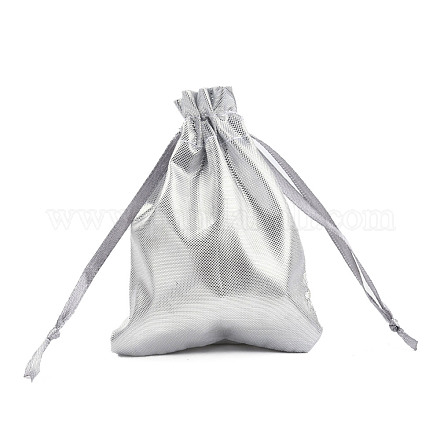 レクタングル布地バッグ  巾着付き  銀  9x6.5cm ABAG-R007-9x7-12-1