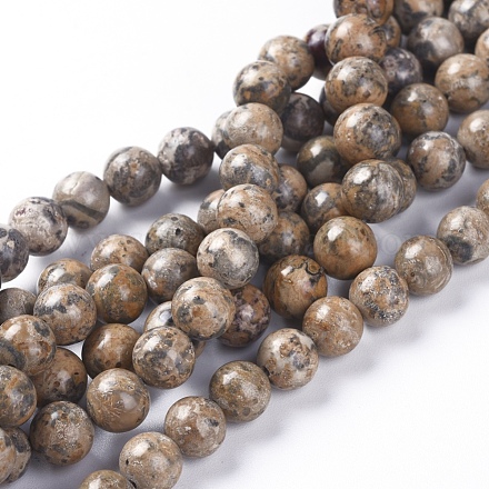 Chapelets de perles de jaspe en peau de léopard naturel G-G803-15B-8mm-1