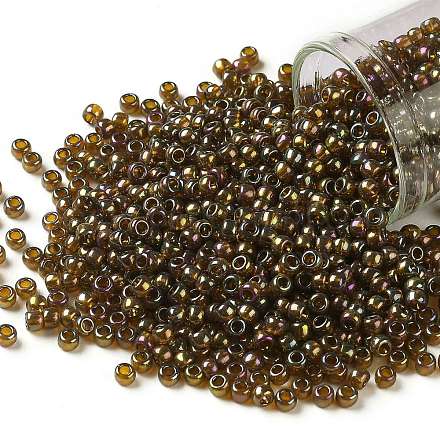 8/0 Glass Seed Beads, Metallic Colours Style, Round, Gold, 8/0, 3mm, Hole:  1mm, about 1111pcs/50g