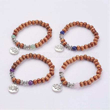 Perles rondes en bois étirer bracelets BJEW-JB02909-1