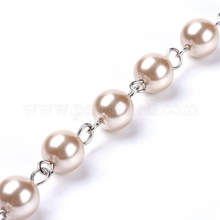 Cadenas de cuentas de perlas de vidrio teñido a mano AJEW-JB00485-02-1