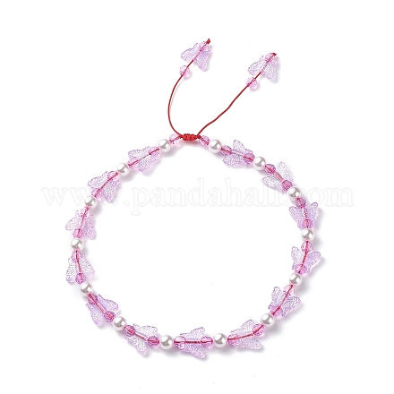 Mariposa acrílica y collar de cuentas trenzadas de perlas de plástico para mujer NJEW-JN04053-1