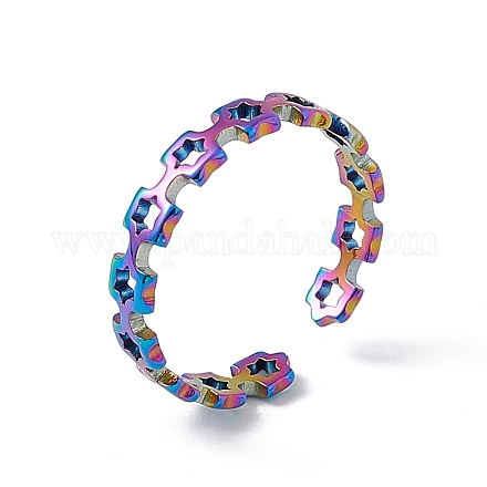 Ионное покрытие (ip) 201 кольцо из нержавеющей стали с полым квадратным открытым манжетным кольцом для женщин RJEW-C045-11M-1
