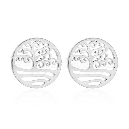 304 Stainless Steel Tree of Life Stud Earrings for Women EJEW-PW0002-01B-P-1