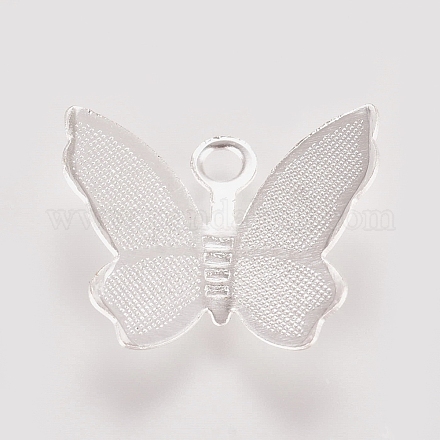 真鍮製透かしペンダント  蝶のチャーム  銀色のメッキ  11x13.5x3mm  穴：1.5mm KK-G368-07S-1